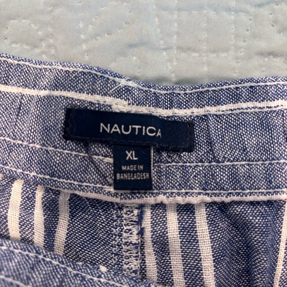 Nautica Blue and White Striped Linen Blend Athletic Shorts - Picture 5 of 10